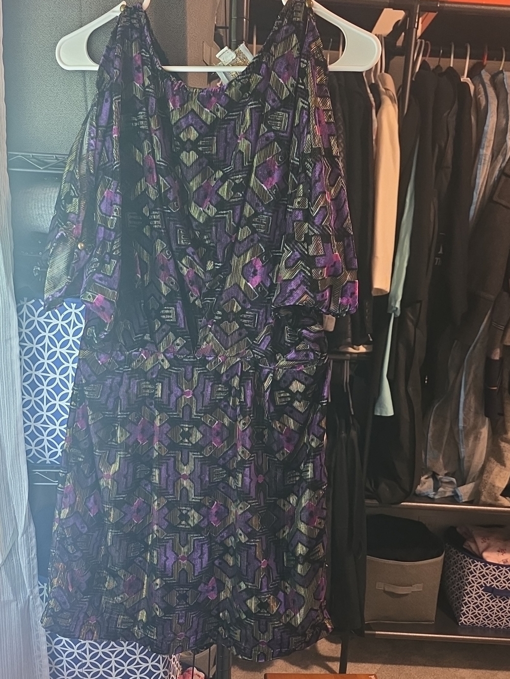 One-Shoulder Purple Geometric Print Dress